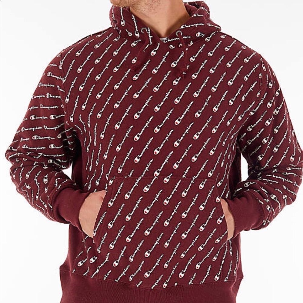 Burgundy All Over Print Champion Hoodie